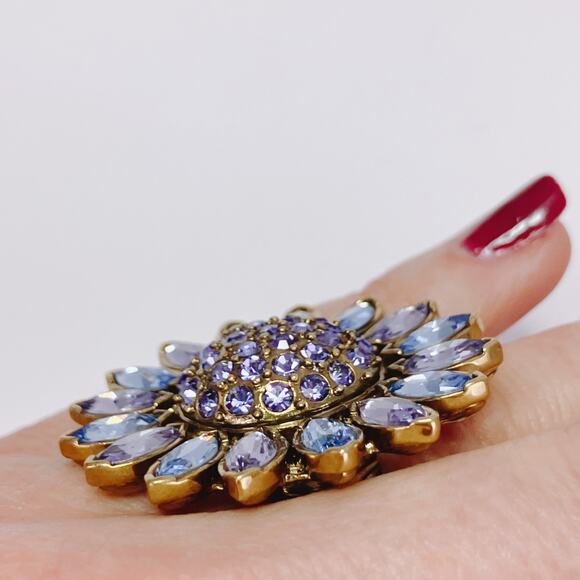 Heidi Daus Divine Miss Daisy Purple Blue Swarovski Crystal Cocktail Ring Size 7 - Picture 8 of 12